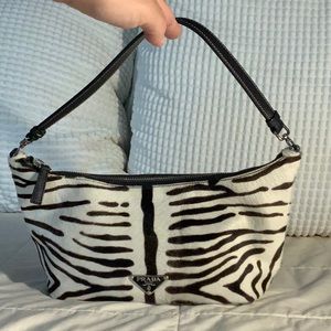 Prada Calf Hair Zebra Shoulder Bag Bianco Moro